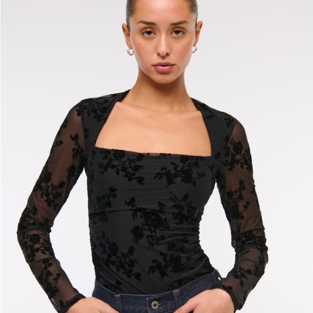 Abercrombie Ava Long Sleeve Mesh Top